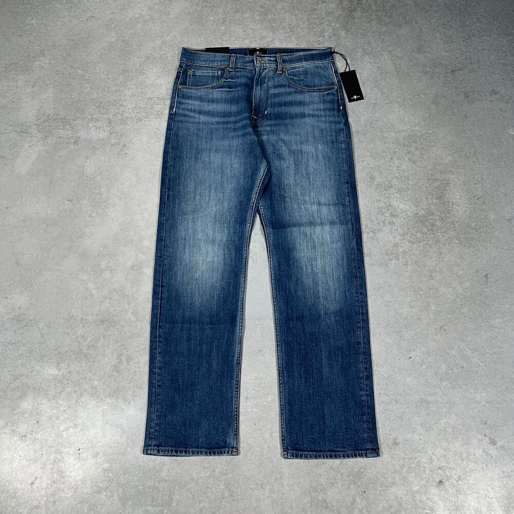 7 For All Mankind Easy Straight Jeans Spectrum Blue Denim Men 33x32 NWT Relaxed